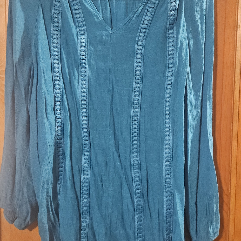 Counterparts Turquoise Gauze Blouse with Embroidered Accents